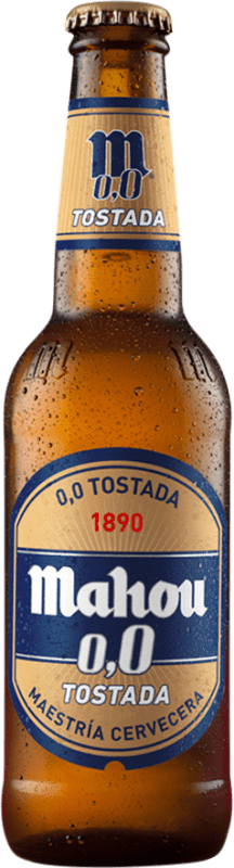 65,95 € Envío gratis | Caja de 24 unidades Cerveza Mahou Tostada Botellín Tercio 33 cl 0.0 Cero Cero