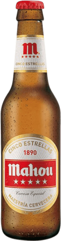 Envio grátis | Caixa de 24 unidades Cerveja Mahou 5 Estrellas Madri Espanha Garrafa Terço 33 cl