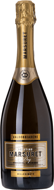 Free Shipping | White Sparkling Wine Marsuret Agostino Dry D.O.C.G. Prosecco di Conegliano-Valdobbiadene Veneto Italy Glera, Bianchetta, Verdiso, Perera 75 cl