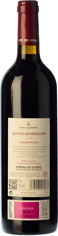 13,95 € Free Shipping | Red wine Dehesa de los Canónigos Quinta Generación Joven D.O. Ribera del Duero Castilla y León Spain Tempranillo Bottle 75 cl
