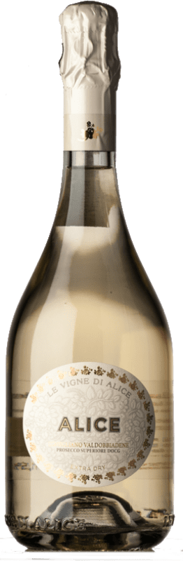 Envoi gratuit | Blanc mousseux Le Vigne di Alice Extra -Sec D.O.C.G. Prosecco di Conegliano-Valdobbiadene Trévise Italie Glera 75 cl