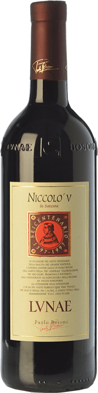 16,95 € | Red wine Lunae Niccolò V D.O.C. Colli di Luni Liguria Italy Merlot, Sangiovese, Pollera Nera Bottle 75 cl