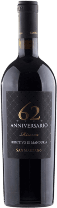38,95 € | Red wine San Marzano 62 Riserva Reserva D.O.C. Primitivo di Manduria Puglia Italy Primitivo Bottle 75 cl