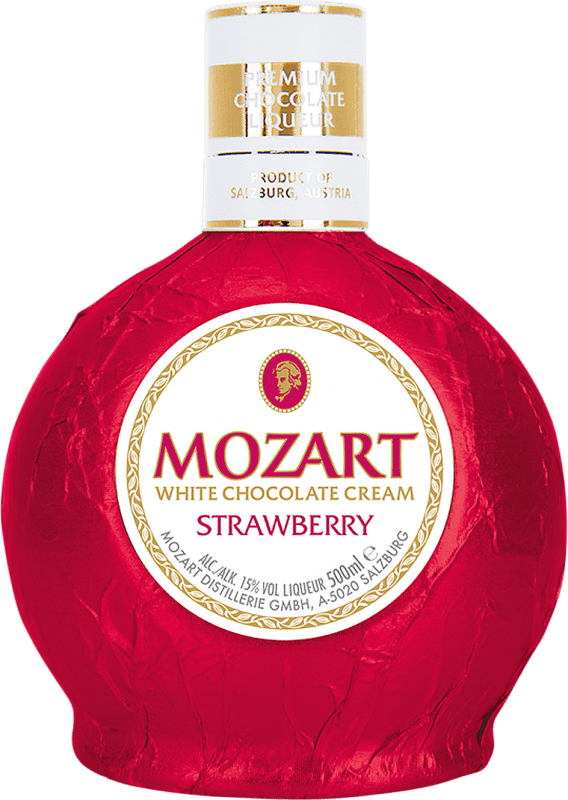 29,95 € Kostenloser Versand | Sahnelikör Suntory Mozart Fresa y Chocolate Blanco Medium-Flasche 50 cl