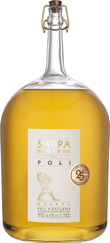 Envio grátis | Aguardente Grappa Poli Sarpa Oro Big Mama Itália Garrafa Especial 3 L