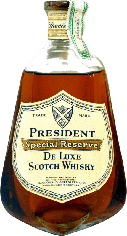 104,95 € | Blended Whisky Macdonald Greenlees President Special Reserve de Luxe Spécimen de Collection années 1970's Royaume-Uni 75 cl