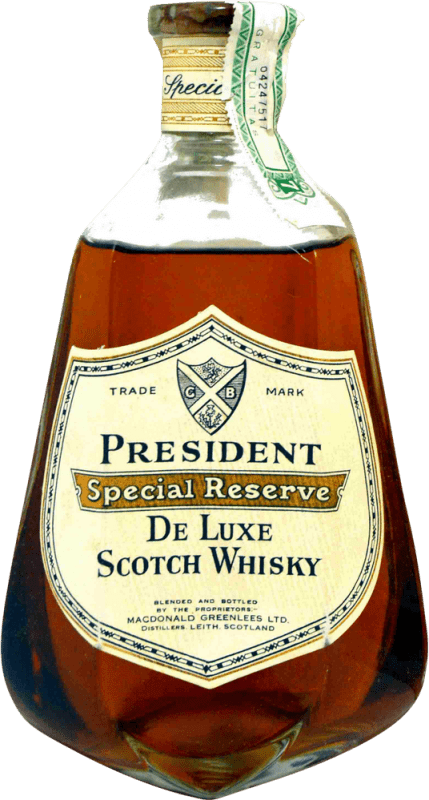 Kostenloser Versand | Whiskey Blended Macdonald Greenlees President Special Reserve de Luxe Sammlerexemplar aus den 1970er Jahren Großbritannien 75 cl