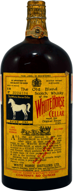 Free Shipping | Whisky Blended White Horse 40 Ounces at Lagavulin Distillery 1.18 L Collector's Specimen 1970's United Kingdom 1 L