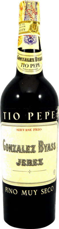 Kostenloser Versand | Verstärkter Wein González Byass Tío Pepe Jerez Sammlerexemplar aus den 1970er Jahren Spanien 75 cl