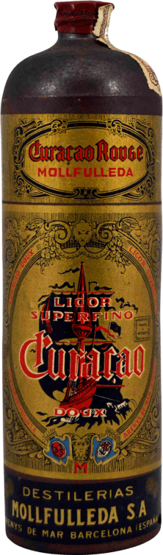 Envio grátis | Licores Destilerías Mollfulleda Curacao Rouge Botella Cerámica Espécime de Colecionador década de 1960 Espanha 75 cl