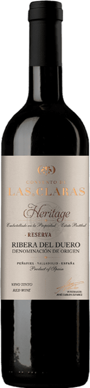 29,95 € | Красное вино Convento de Las Claras Heritage Резерв D.O. Ribera del Duero Кастилия-Леон Испания Tempranillo 75 cl