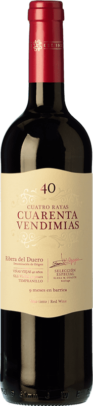 10,95 € | 红葡萄酒 Cuatro Rayas Cuarenta Vendimias Crianza — 陈酿 D.O. Ribera del Duero 卡斯蒂利亚莱昂 西班牙 Tempranillo — 丹魄 75 cl