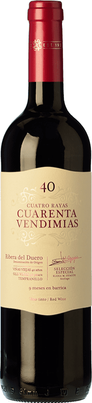 10,95 € | 红酒 Cuatro Rayas Cuarenta Vendimias 岁 D.O. Ribera del Duero 卡斯蒂利亚莱昂 西班牙 Tempranillo 75 cl