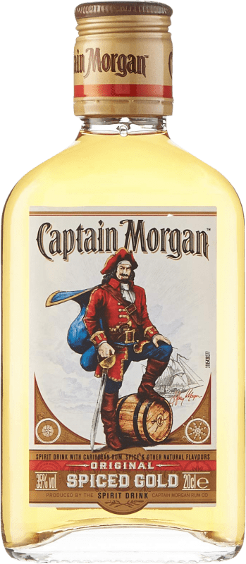 Envío gratis | Ron Captain Morgan Spiced Añejo Petaca Jamaica Botellín 20 cl