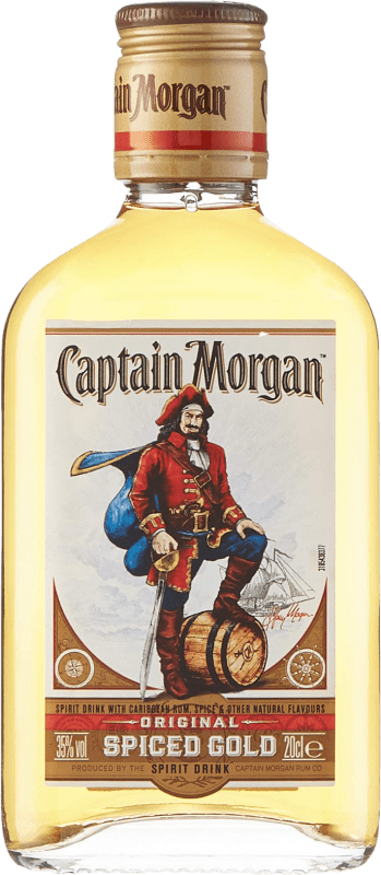 9,95 € Kostenloser Versand | Rum Captain Morgan Spiced Añejo Petaca Kleine Flasche 20 cl
