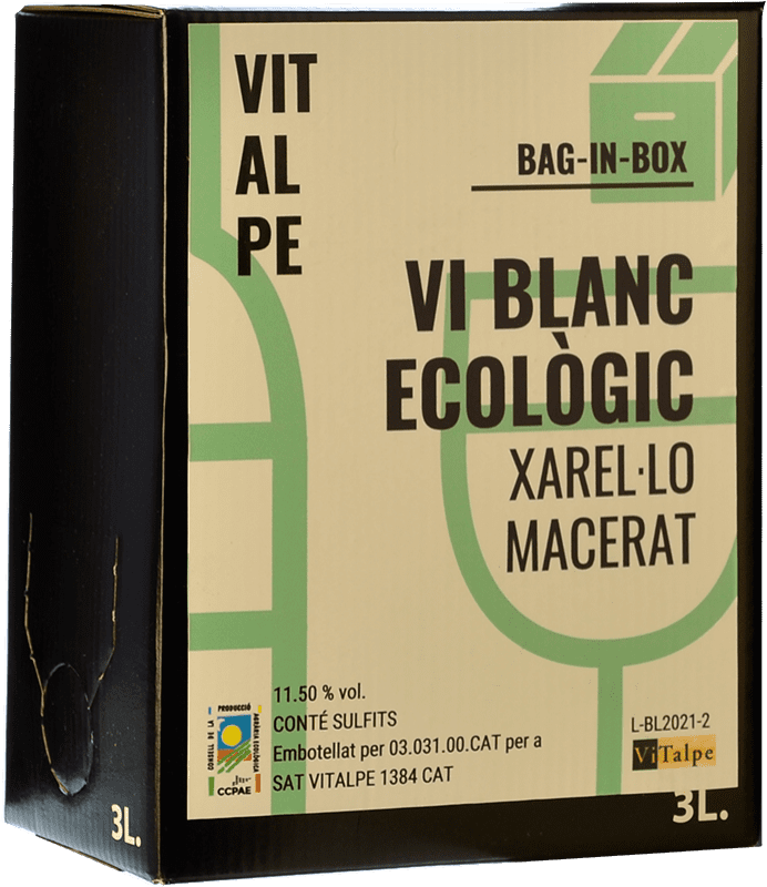 Free Shipping | White wine Vitalpe Doll Diví Macerat Spain Xarel·lo Organic Bag in Box 3 L