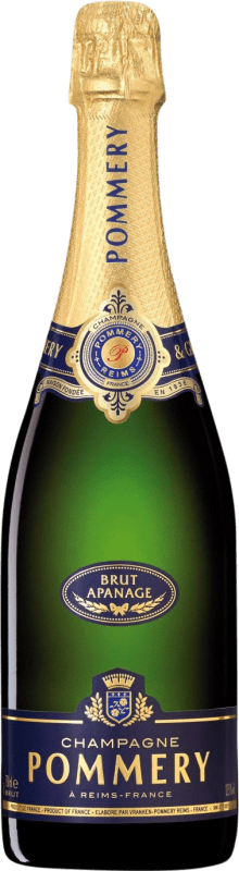 48,95 € | Белое игристое вино Pommery Apanage Brut — брют A.O.C. Champagne шампанское Франция Pinot Noir — Пино Нуар, Chardonnay — Шардоне, Pinot Meunier — Пино Менье 75 cl