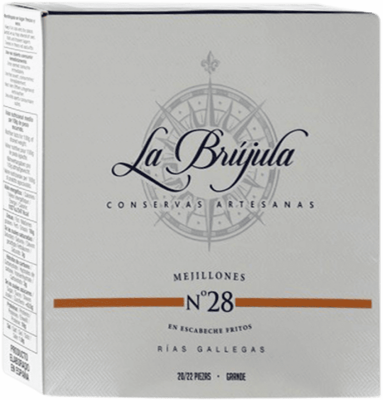 14,95 € Envio grátis | Conservas de Marisco La Brújula Mejillones 20/25 Peças