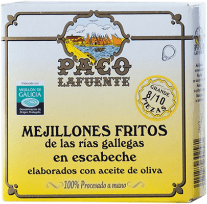 Conservas de Marisco Conservera Gallega Paco Lafuente Mejillones Fritos en Escabeche 8/10 Pieces