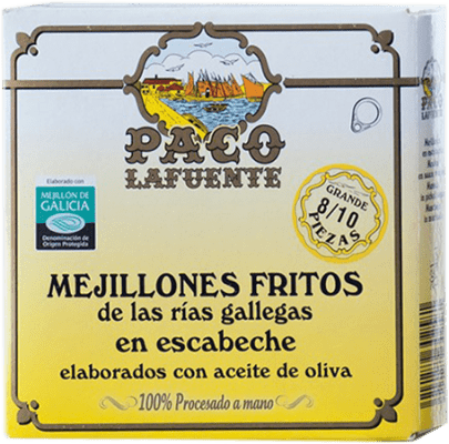 10,95 € | Conservas de Marisco Conservera Gallega Paco Lafuente Mejillones Fritos en Escabeche Galiza Espanha 8/10 Peças