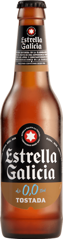 8,95 € Spedizione Gratuita | Scatola da 6 unità Birra Estrella Galicia Tostada — Ambrata Bottiglietta 25 cl 0.0 Zero Zero