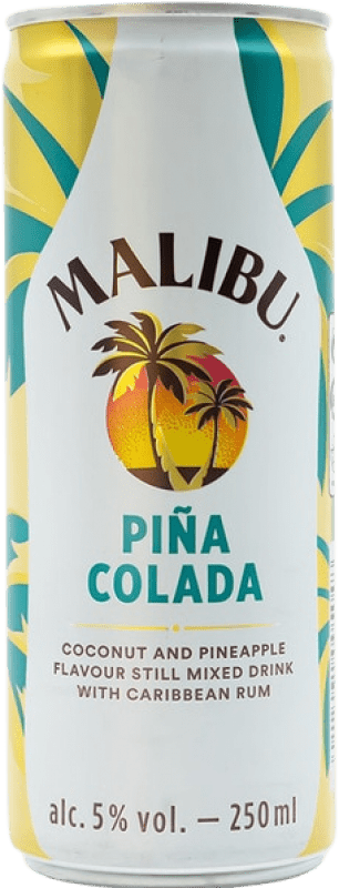 43,95 € Envio grátis | Caixa de 12 unidades Refrescos e Mixers Malibu Piña Colada Lata 25 cl