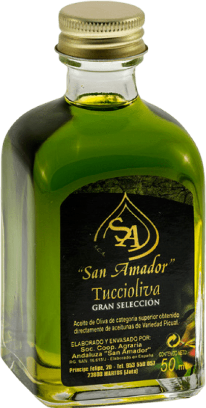 Envio grátis | Caixa de 50 unidades Azeite de Oliva Tuccioliva Frasca Gran Selección Vidrio AOVE Virgem Extra Jaén Espanha Picual Garrafa Miniatura 5 cl