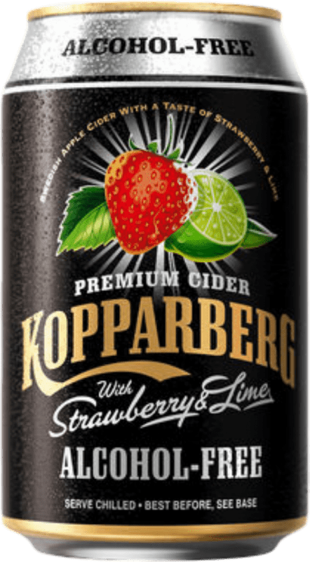 32,95 € Envío gratis | Caja de 12 unidades Refrescos Kopparberg Lata 33 cl Fresa, Lima, Lakritz — Regaliz