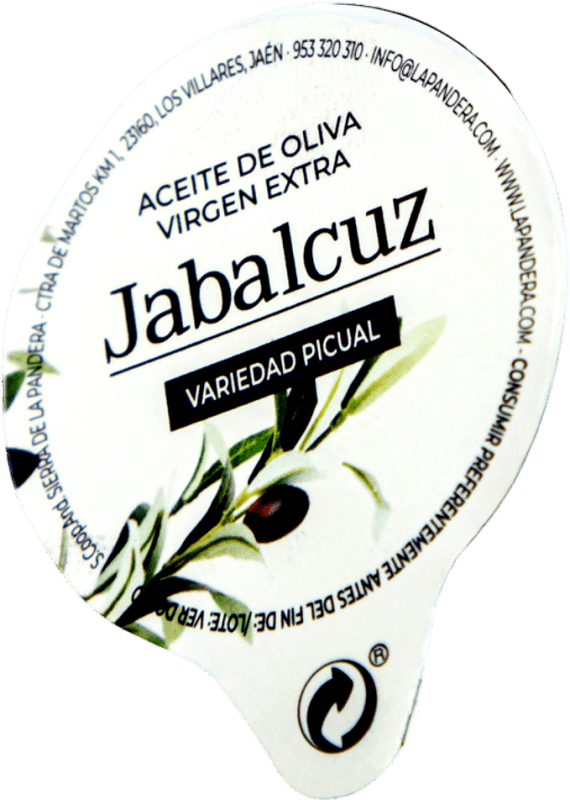 Envío gratis | Caja de 100 unidades Aceite de Oliva Jabalcuz AOVE Virgen Extra Jaén España Picual Monodosis 1 cl PET