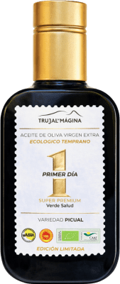 Kostenloser Versand | Olivenöl Trujal de Mágina Verde Salud Primer Día de Cosecha — Erster Erntetag, E-NOL Extra Nativ D.O. Sierra Mágina Jaén Spanien Picual Eco — Biologisch Kleine Flasche 25 cl