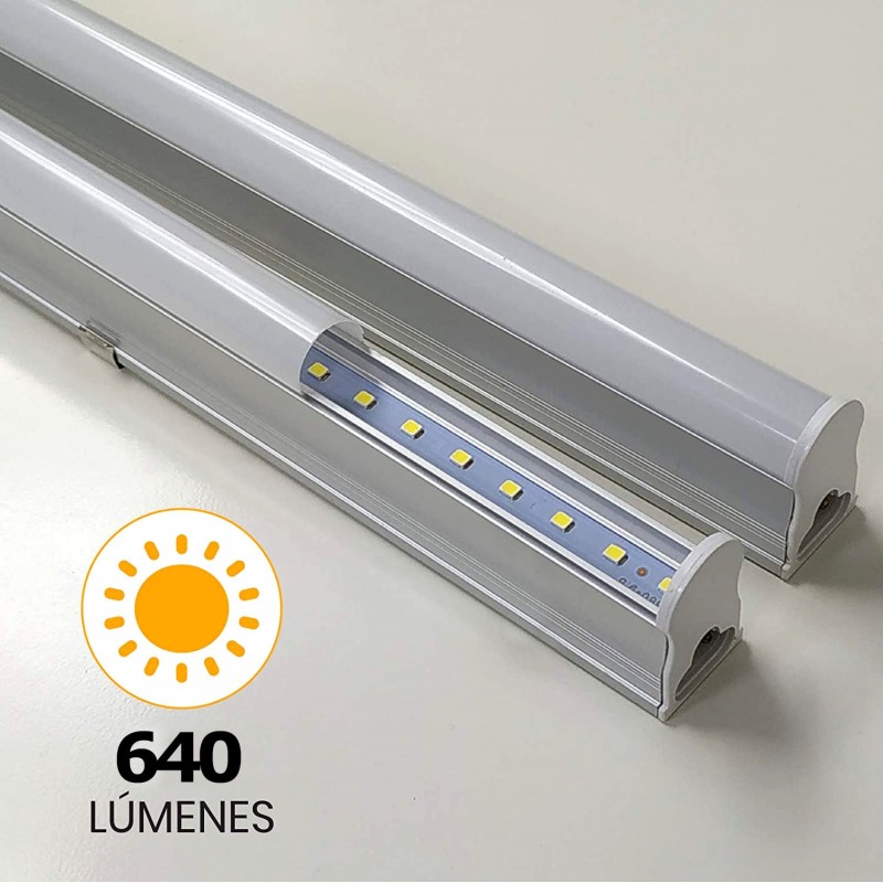 11,95 € Free Shipping | LED tube 8W T5 LED 3000K Warm light. Ø 2 cm. LED tube kit + bracket + installation accessories. Integrated Driver Kitchen, warehouse and hall. Aluminum and Polycarbonate. White and silver Color