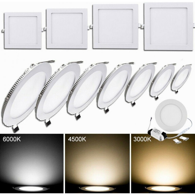 5,95 € Free Shipping | Recessed lighting 12W 3000K Warm light. Round Shape Ø 17 cm. Downlight LED projector + Driver included. Slimline Extra-flat LED Panel Kitchen, bathroom and office. Aluminum. White Color