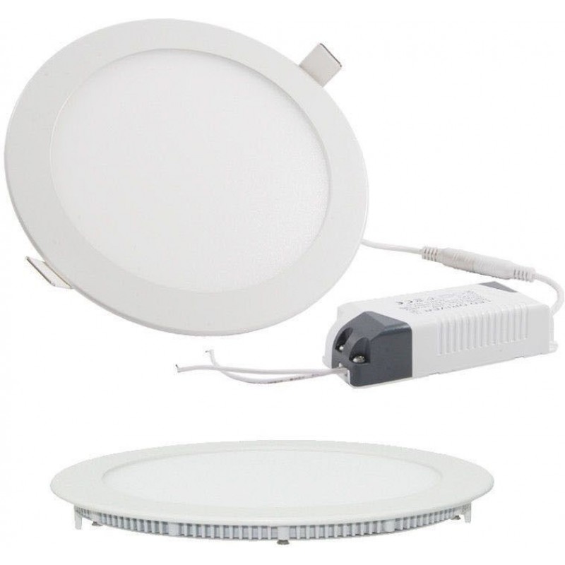 5,95 € Free Shipping | Recessed lighting 15W 6000K Cold light. Round Shape Ø 19 cm. Downlight LED projector + Driver included. Slimline Extra-flat LED Panel Kitchen, bathroom and office. Aluminum. White Color