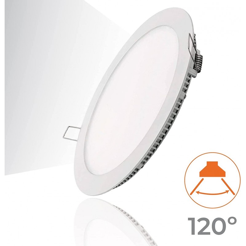 5,95 € Free Shipping | Recessed lighting 15W 6000K Cold light. Round Shape Ø 19 cm. Downlight LED projector + Driver included. Slimline Extra-flat LED Panel Kitchen, bathroom and office. Aluminum. White Color