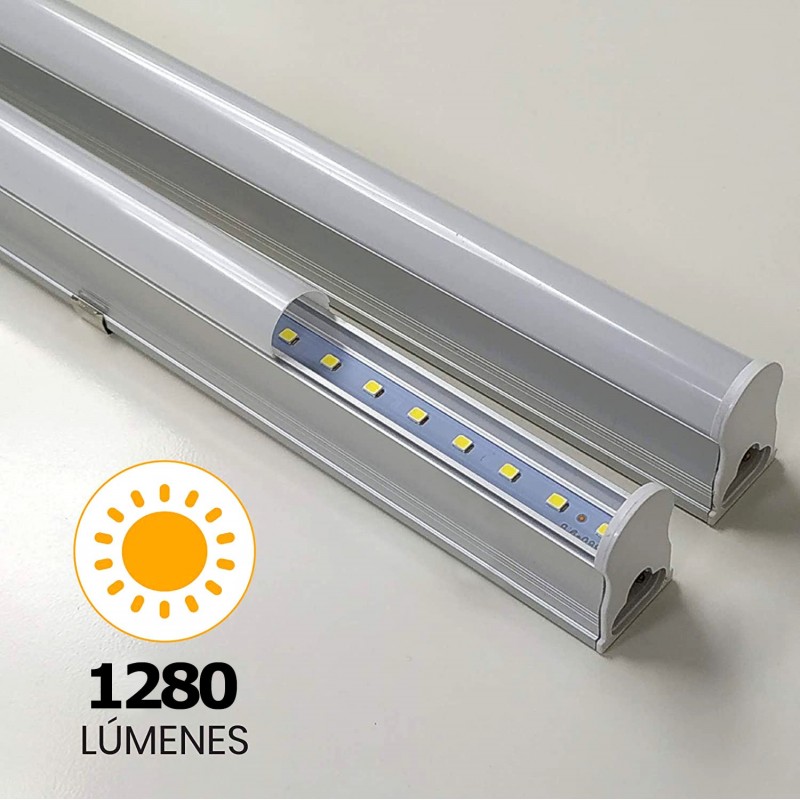 17,95 € Free Shipping | LED tube 16W T5 LED 3000K Warm light. Ø 2 cm. LED tube kit + bracket + installation accessories. Integrated Driver Kitchen, warehouse and hall. Aluminum and polycarbonate. White and silver Color