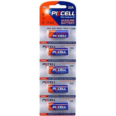 5 Einheiten Box Batterien PKCell PK2083 23A (A23 - MN21 - VR33 - L1028) 12V Ultra-Alkali-Batterie. Lieferung in Blisterpackung × 5 unabhängige Einheiten