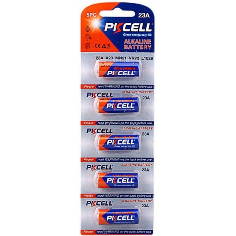 3,95 € Kostenloser Versand | 5 Einheiten Box Batterien PKCell PK2083 23A (A23 - MN21 - VR33 - L1028) 12V Ultra-Alkali-Batterie. Lieferung in Blisterpackung × 5 unabhängige Einheiten