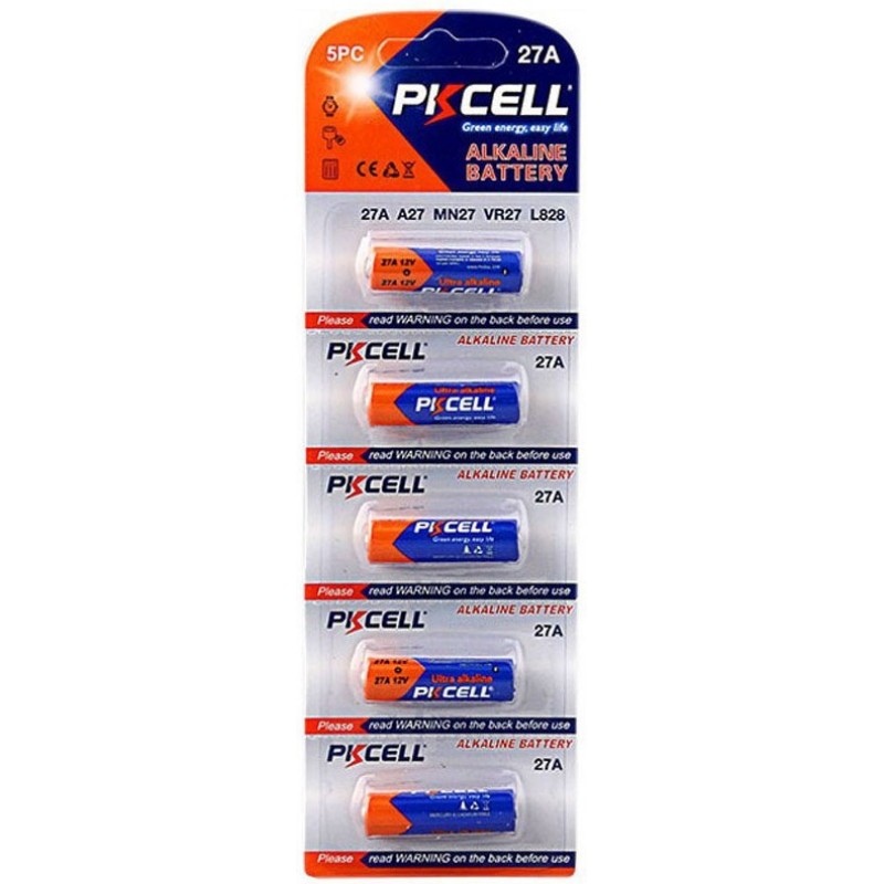 3,95 € 送料無料 | 5個入りボックス バッテリー PKCell PK2084 27A (A27 - MN27 - VR27 - L828) 12V 超アルカリ乾電池。 Blister×5の独立したユニットで提供