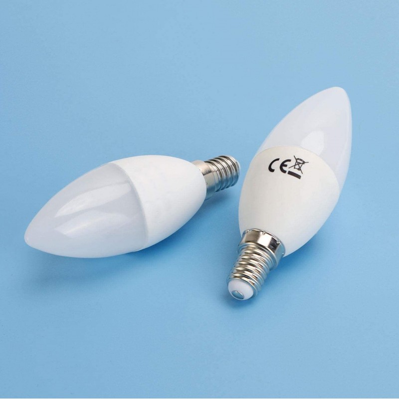 7,95 € Free Shipping | 5 units box LED light bulb 4W E14 LED 3000K Warm light. 10×4 cm. LED candle bulb. EPISTAR SMD LED Chip. C35 filament. High brightness Aluminum and Polycarbonate. White Color