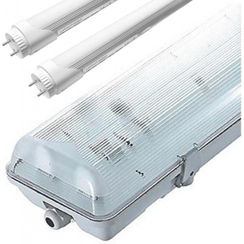 28,95 € Envío gratis | Tubo LED 18W T8 LED 6000K Luz fría. 126×17 cm. Kit 2 × Luminaria de tubo LED profesional + carcasa estanca Policarbonato. Color gris