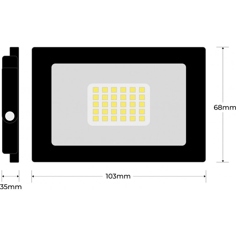 3,95 € Free Shipping | Flood and spotlight 10W 6000K Cold light. Rectangular Shape 10×7 cm. EPISTAR LED SMD IPAD Chip. High brightness. Extra flat Terrace and garden. Cast aluminum and tempered glass. Black Color