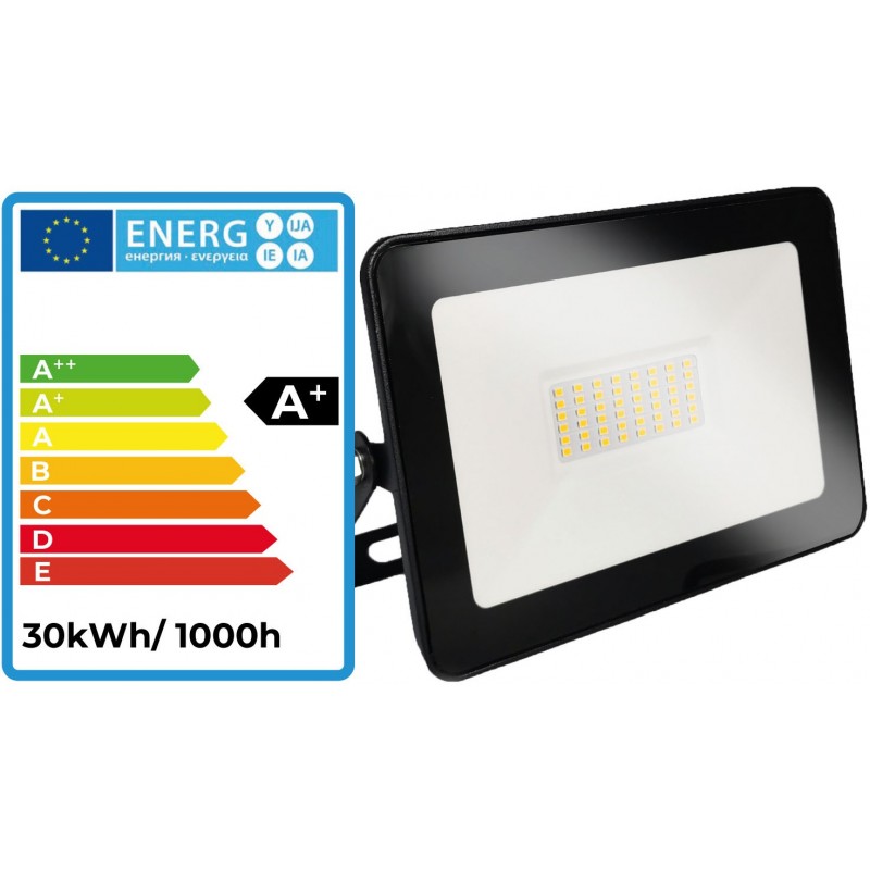 7,95 € Free Shipping | Flood and spotlight 30W 2700K Very warm light. Rectangular Shape 17×14 cm. EPISTAR LED SMD IPAD Chip. High brightness. Extra flat Terrace and garden. Cast aluminum and tempered glass. Black Color