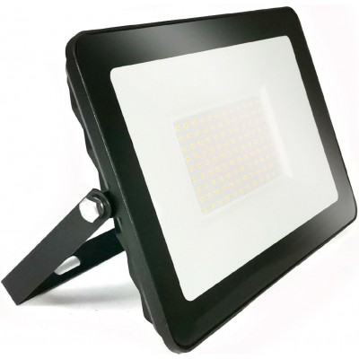 18,95 € Free Shipping | Flood and spotlight 100W 6000K Cold light. Rectangular Shape 30×22 cm. EPISTAR LED SMD IPAD Chip. High brightness. Extra flat Terrace, garden and warehouse. Cast aluminum and tempered glass. Black Color