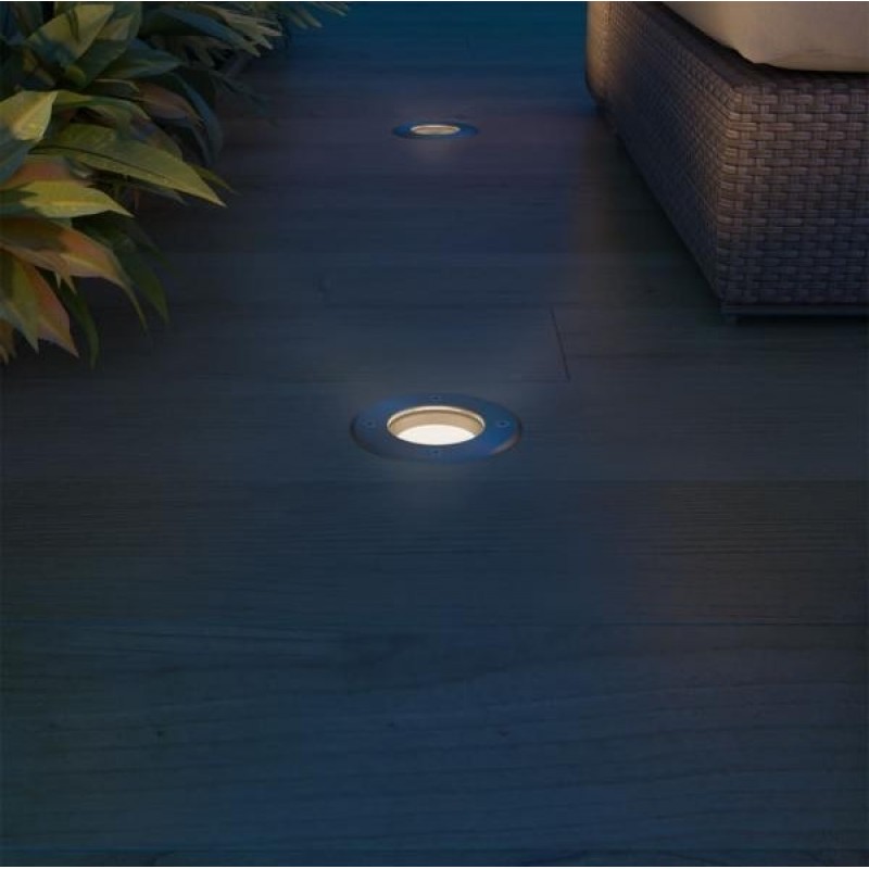 11,95 € Free Shipping | Luminous beacon 7W 2700K Very warm light. Round Shape Ø 11 cm. Recessed floor spotlight + LED bulb Terrace and garden. 304 stainless steel. Stainless steel Color