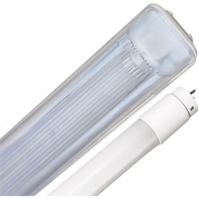 26,95 € Free Shipping | LED tube 18W T8 LED 6000K Cold light. 120 cm. Kit 1 × LED tube + IP95 waterproof housing Warehouse, garage and public space. Polycarbonate. White Color