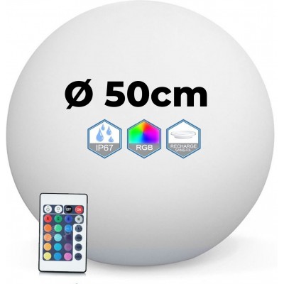 53,95 € Envío gratis | Mobiliario con iluminación LED RGBW Ø 50 cm. Bola de luz LED multicolor RGB inalámbrica. Control remoto. Recargable. 32 LED integrados Polietileno