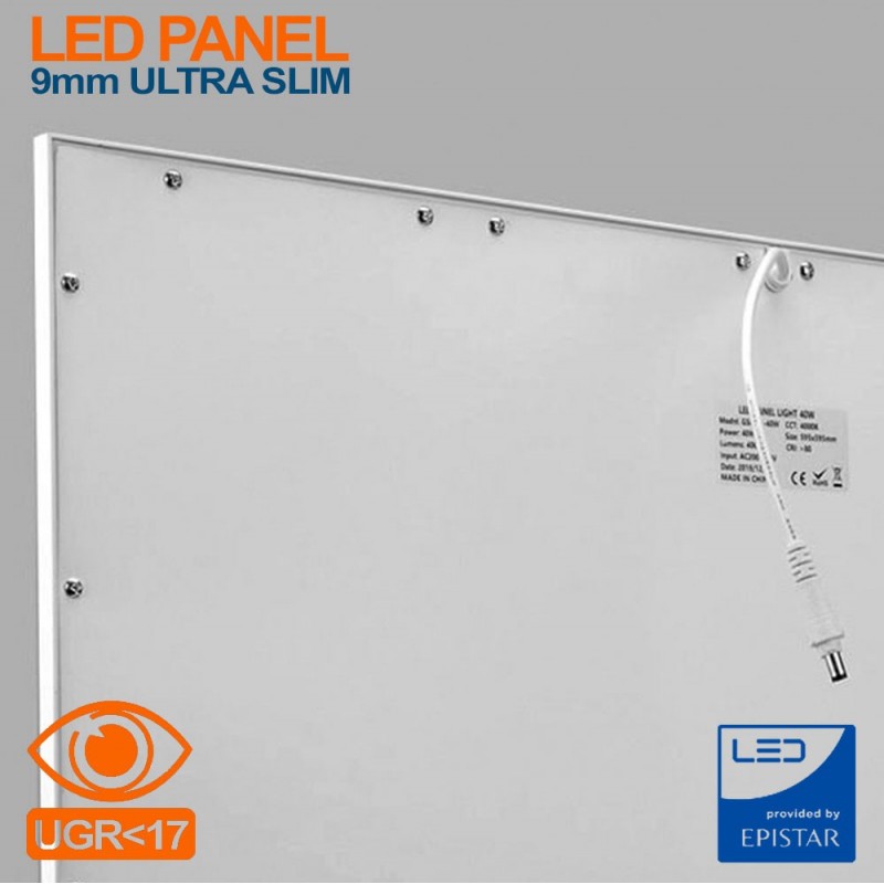138,95 € Free Shipping | 6 units box LED panel 40W LED 4000K Neutral light. Square Shape 60×60 cm. Full kit. Slimline Extra-flat LED Panel + Driver + Suspension Cables Office, work zone and warehouse. Pmma and lacquered aluminum. White Color