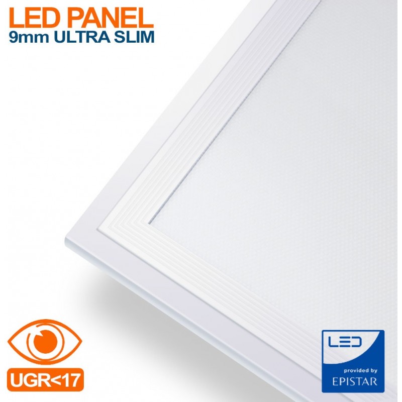 138,95 € Free Shipping | 6 units box LED panel 40W LED 4000K Neutral light. Square Shape 60×60 cm. Full kit. Slimline Extra-flat LED Panel + Driver + Suspension Cables Office, work zone and warehouse. Pmma and lacquered aluminum. White Color