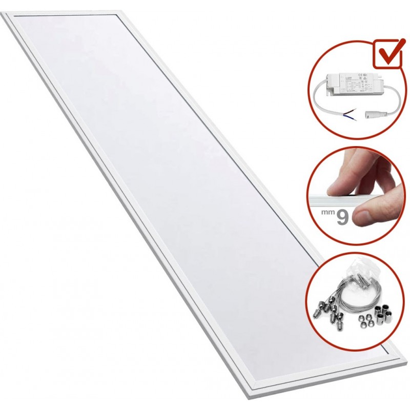 211,95 € Envio grátis | Caixa de 6 unidades Painel de LED 40W LED 6000K Luz fria. 120×30 cm. Kit completo. Painel LED extra-plano Slimline + Driver + Cabos de Suspensão Pmma e alumínio lacado. Cor branco