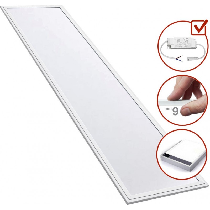 231,95 € Envio grátis | Caixa de 6 unidades Painel de LED 40W LED 4000K Luz neutra. 120×30 cm. Kit completo. Painel LED extra-plano Slimline + Driver + Kit de montagem em superfície Pmma e alumínio lacado. Cor branco